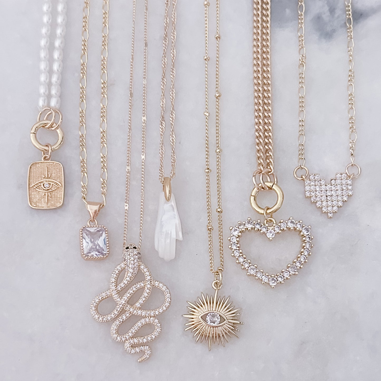 White Stone Figaro Necklace
