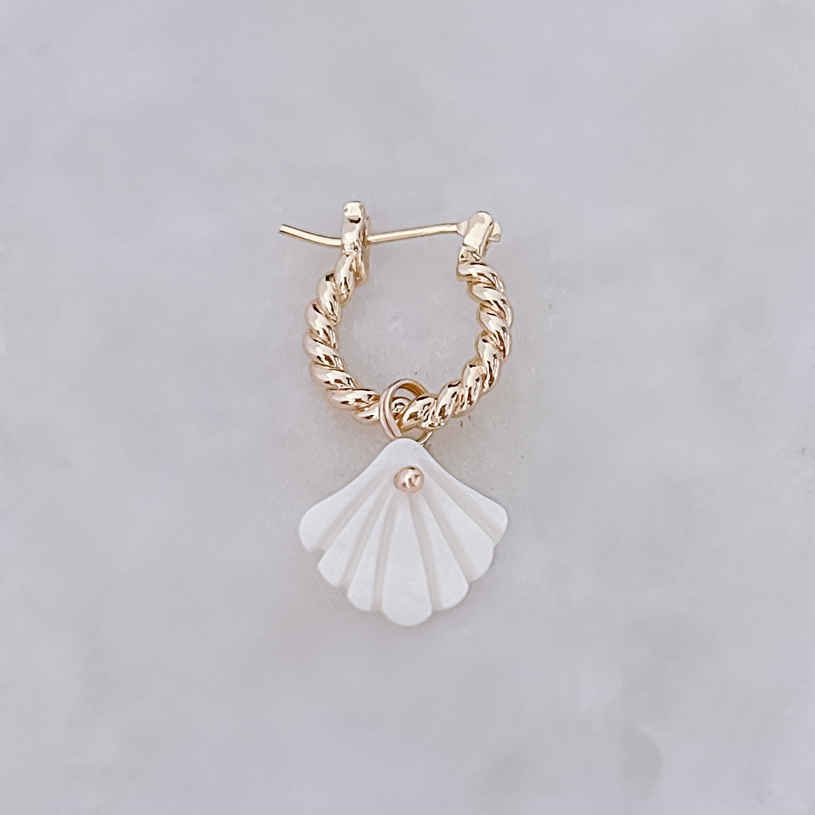 White Shell Twisted Hoop