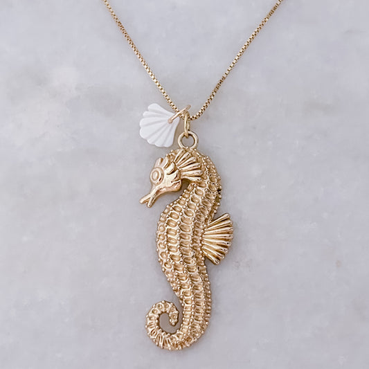 Big Seahorse + Shell Necklace