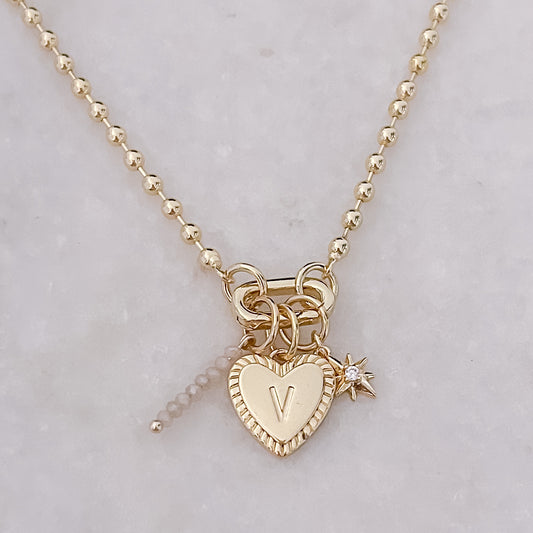 Dots + Heart Letter - Necklace
