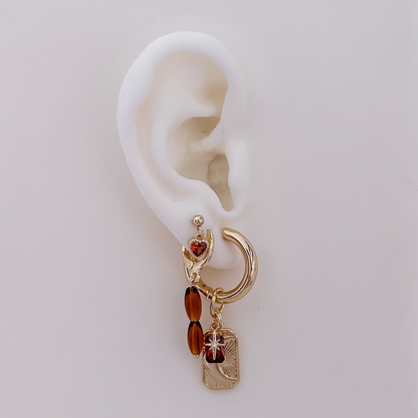 Double Brown Beads Tiny Hoop