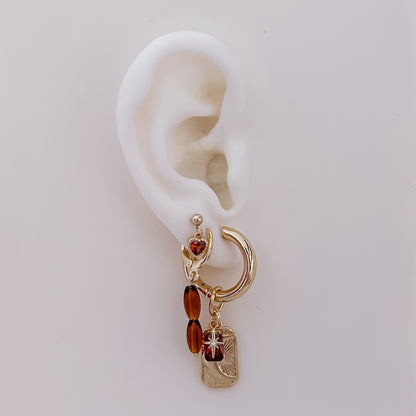 Double Brown Beads Tiny Hoop
