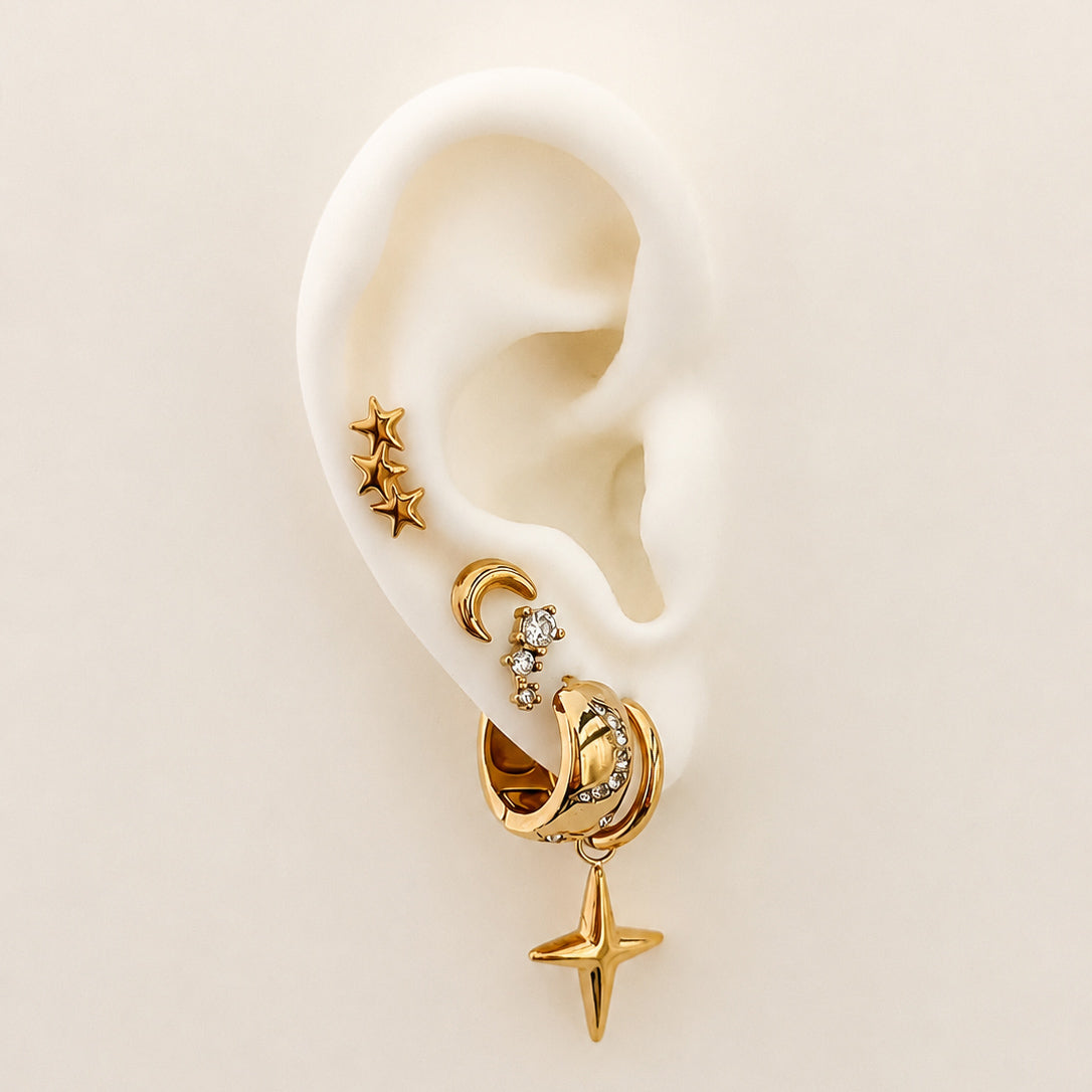 Triple Gold Star Piercing