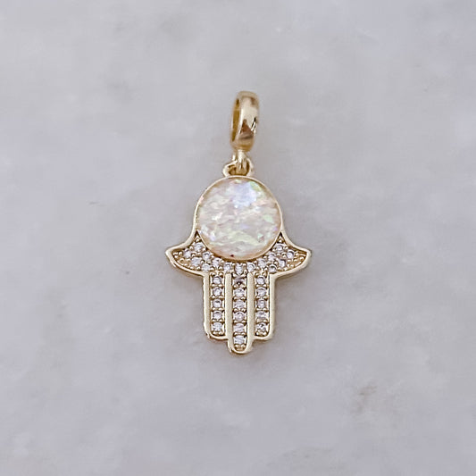 White Opal Hamsa Charm