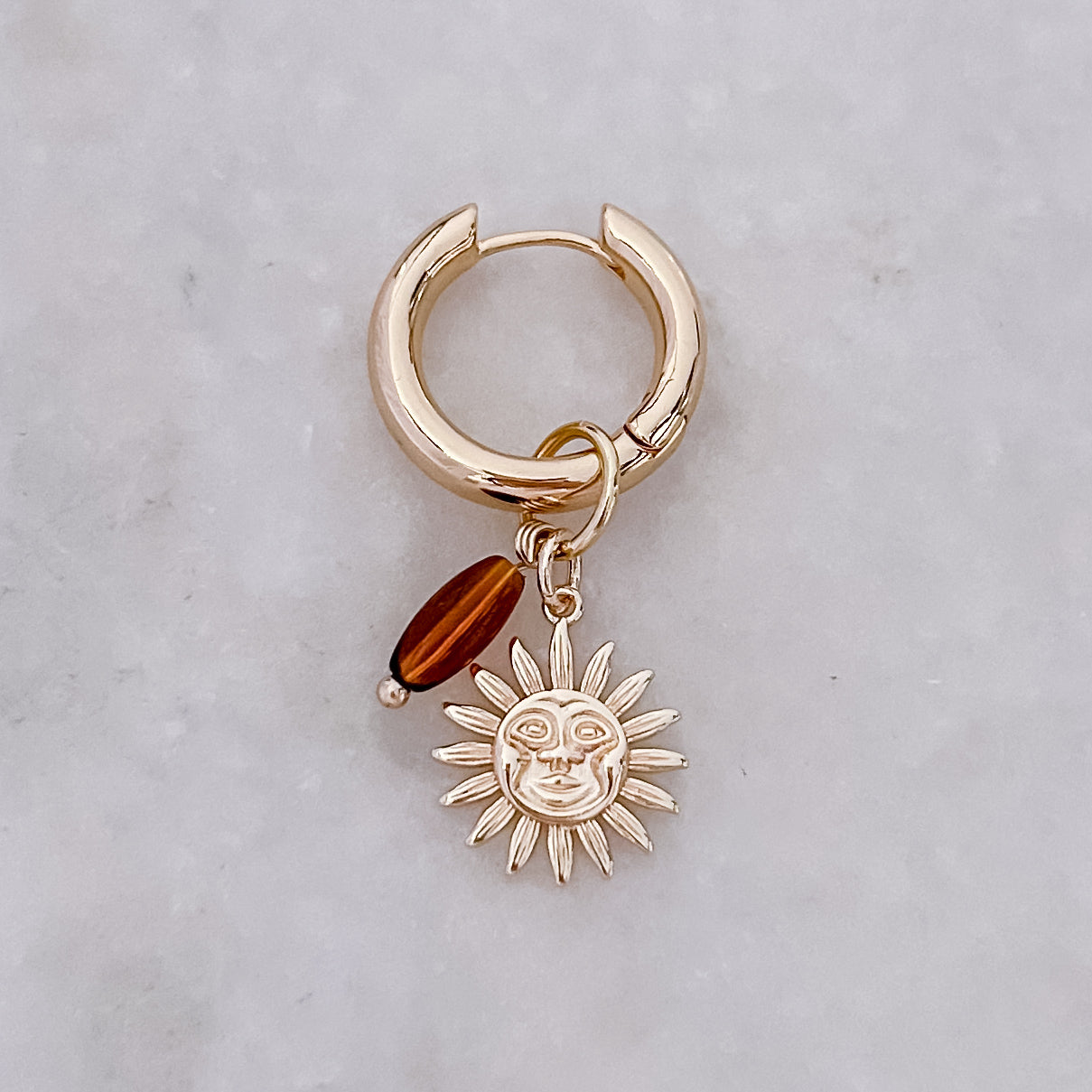 Brown Beads + Sun - Basic Bold Hoop