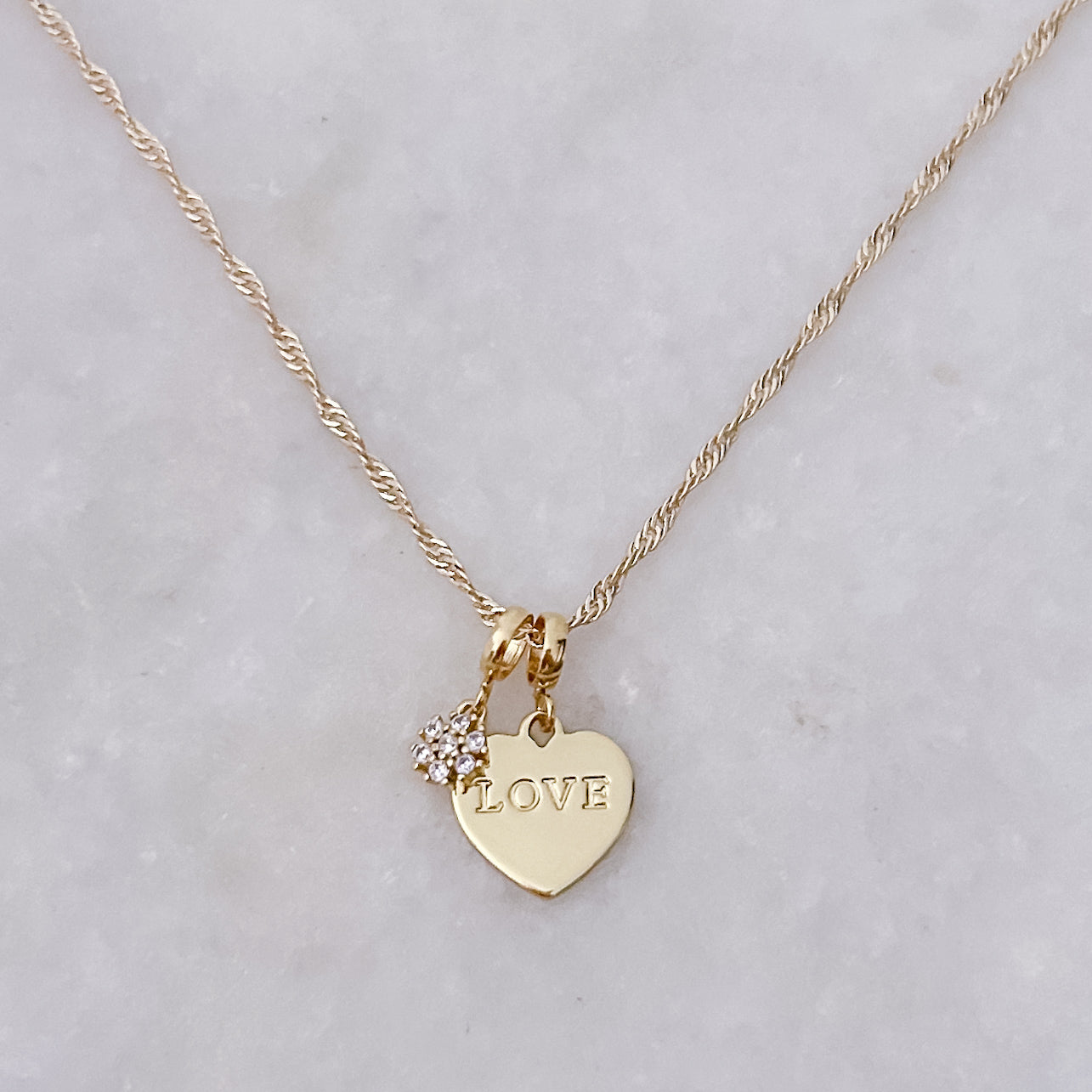 Flower + Love Heart - Necklace