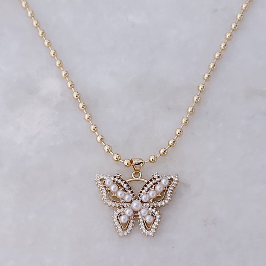 Pearls, Dots + Butterfly Necklace