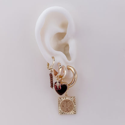 Brown Stack Beads Tiny Hoop