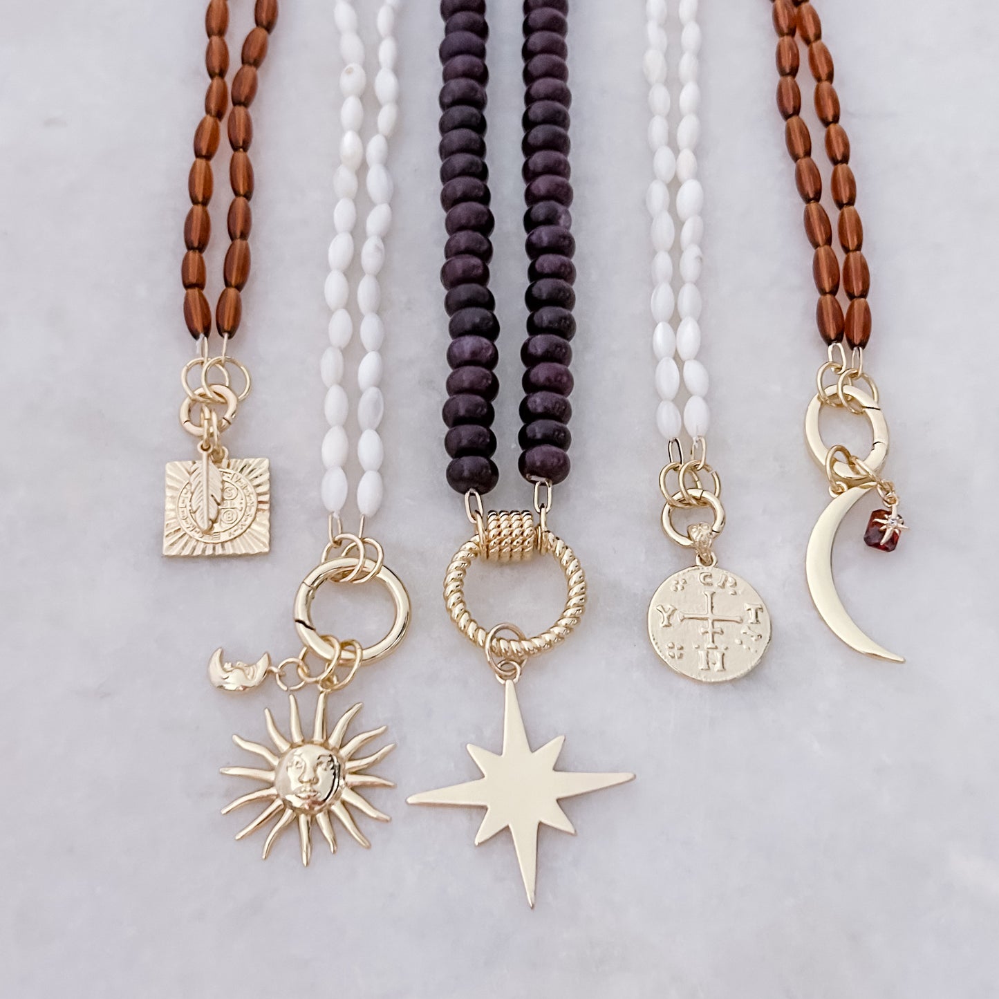 Brown Oval Beads Necklace - 45cm