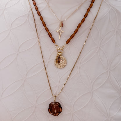 Brown Oval Beads Necklace - 45cm