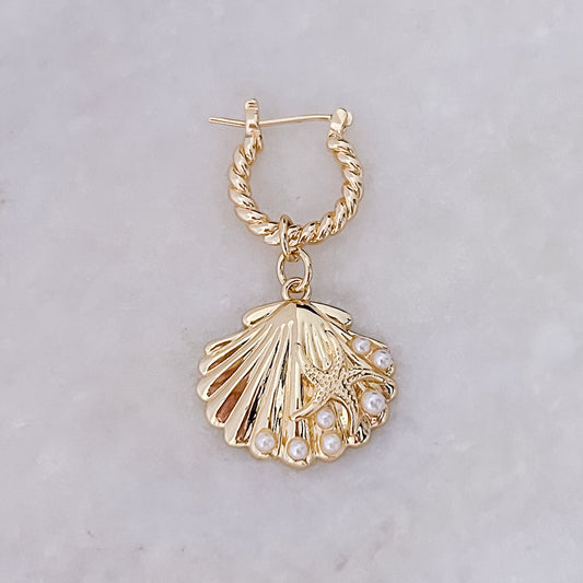 Pearls Shells Twisted Hoop