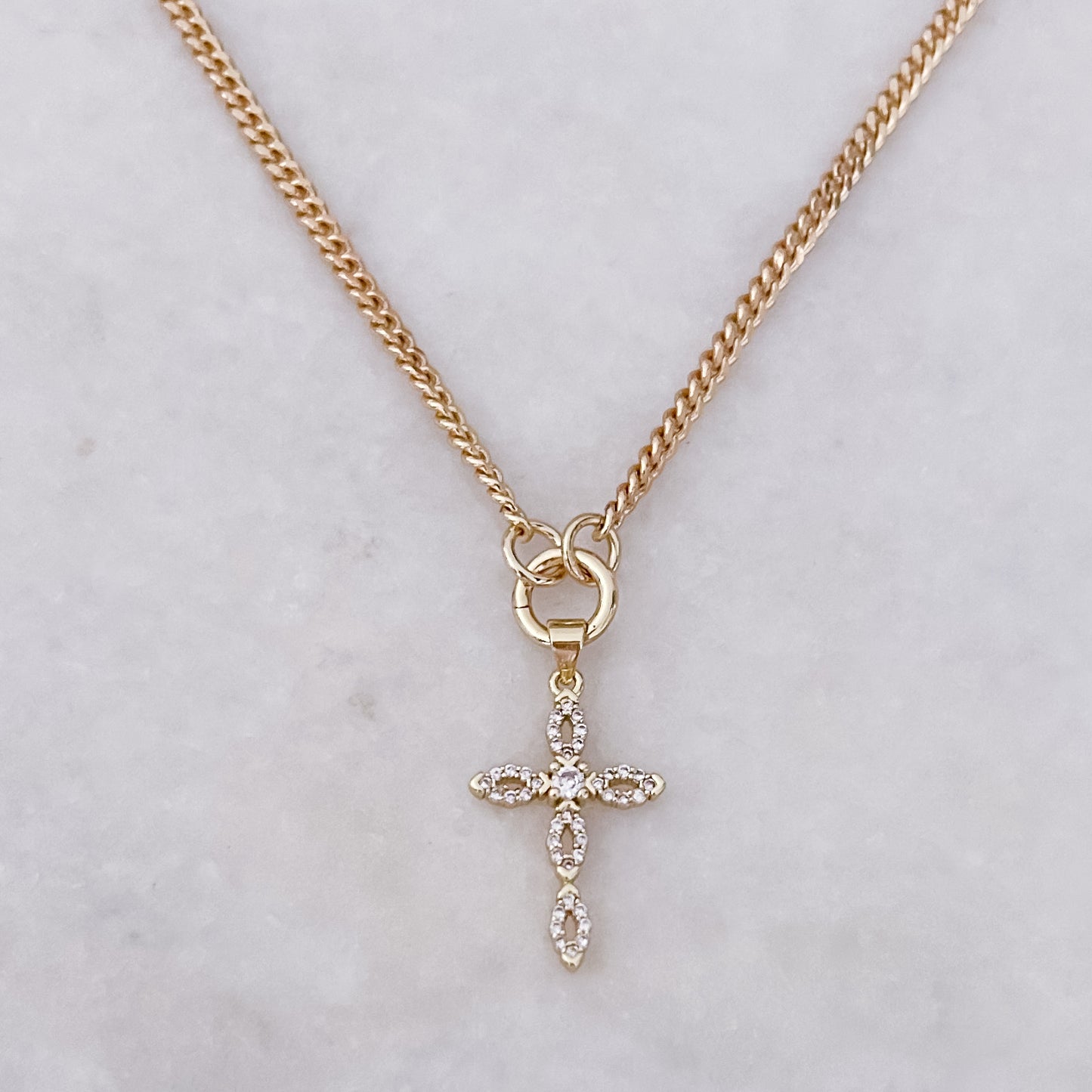 Crystal Cross Curb Necklace