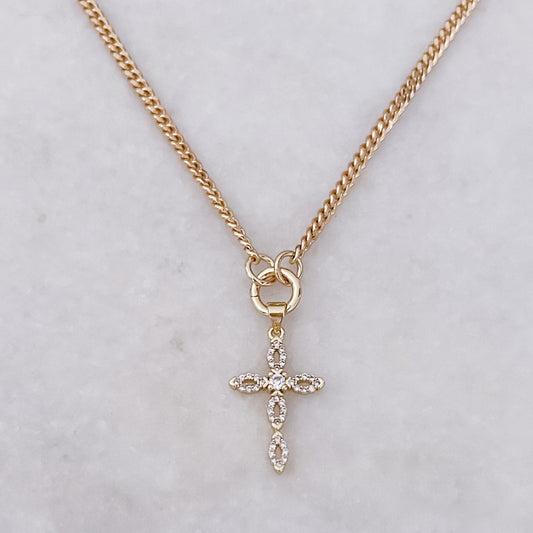Crystal Cross Curb Necklace