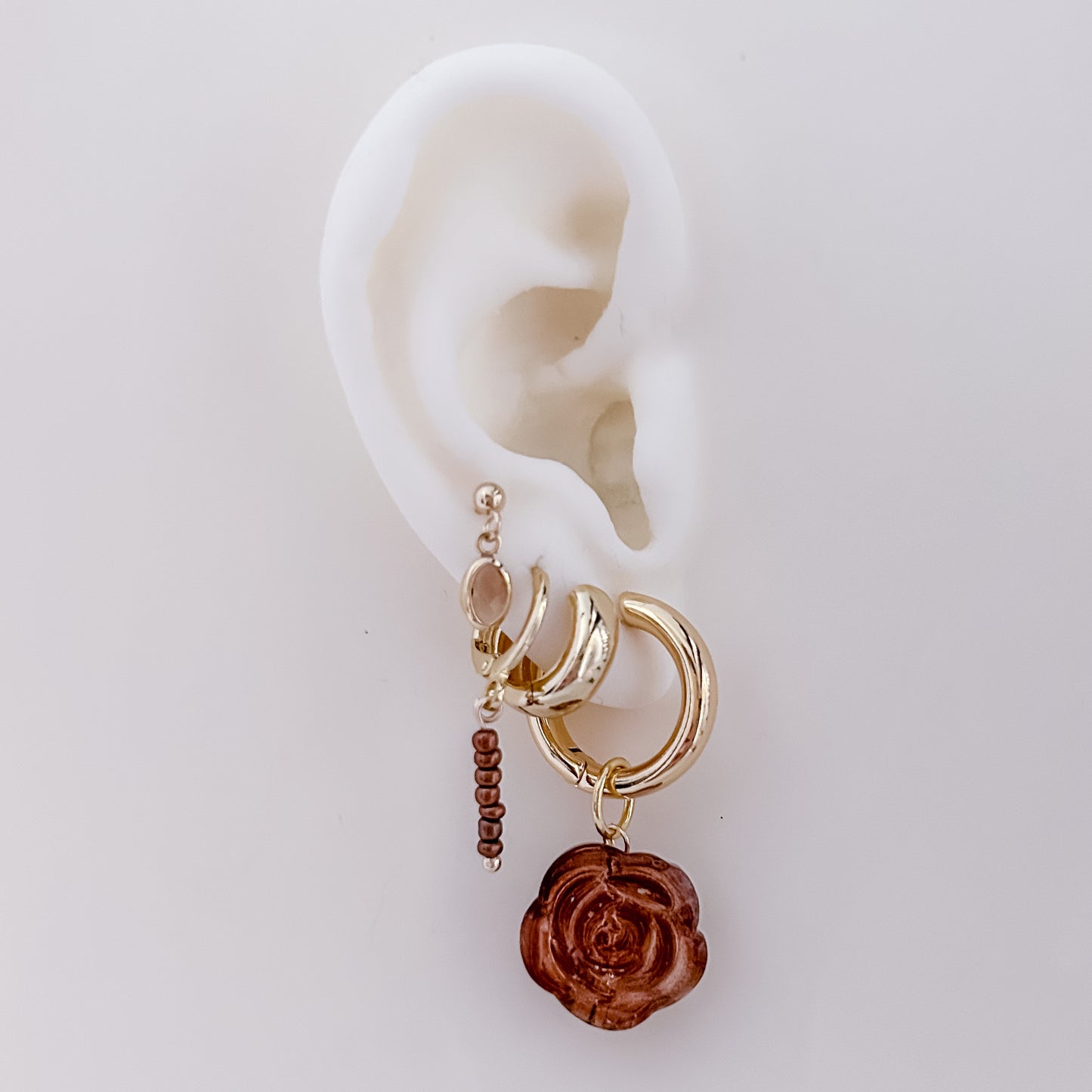 Brown Stack Beads Tiny Hoop