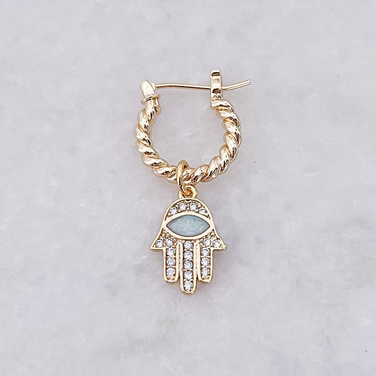 Opal Hamsa Twisted Hoop