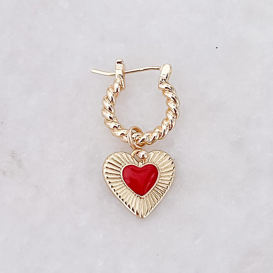 Shining Red Heart Twisted Hoop